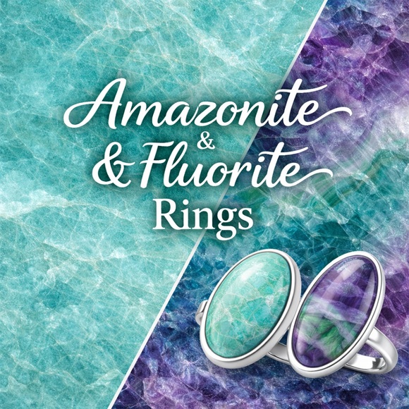 Amazonite and Fluorite Rings - Picture 1 of 5